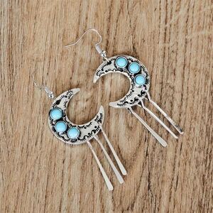 Silver Crescent Moon Earrings with Turquoise Accents A1457